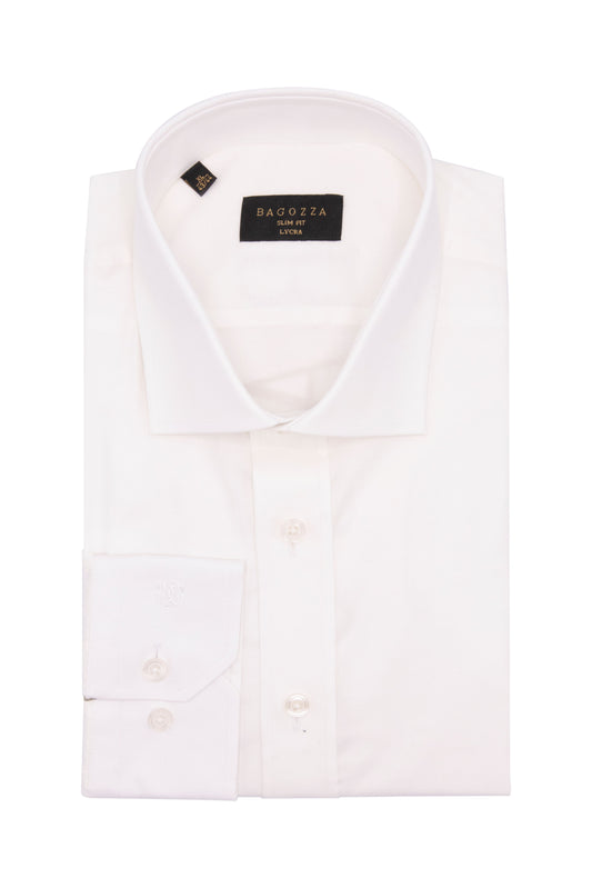 Introducing Bagozza Americas Men's Slim Fit Lycra White Shirt with Spread Collar (13113) - a stylish, high-quality shirt crafted from 97% cotton, our shirts are designed to be comfortable and long-lasting. Experience the premium quality and craftsmanship of Bagozza Americas.